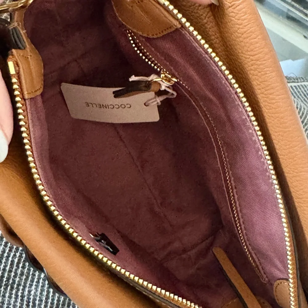 Coccinelle Italian Pebbled Leather Boheme Crossbody Bag- Cognac Brown, Small - Picture 6 of 7